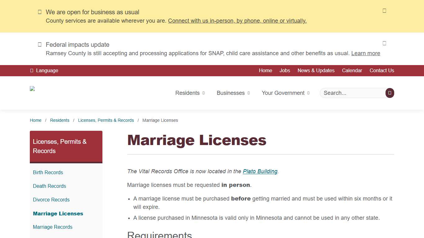 Marriage Licenses Ramsey County, Minnesota